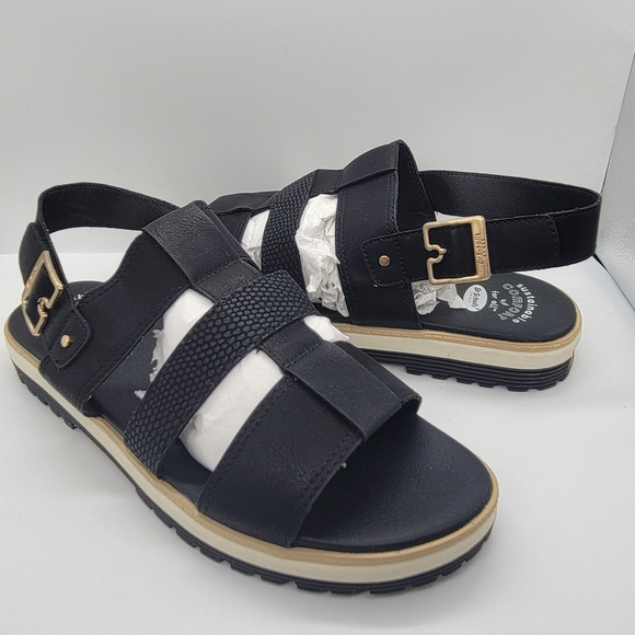Dr Scholl's Black Fisherman Womens Sandals 7M Talk it Out Slingback Flats Buckle - Picture 1 of 9